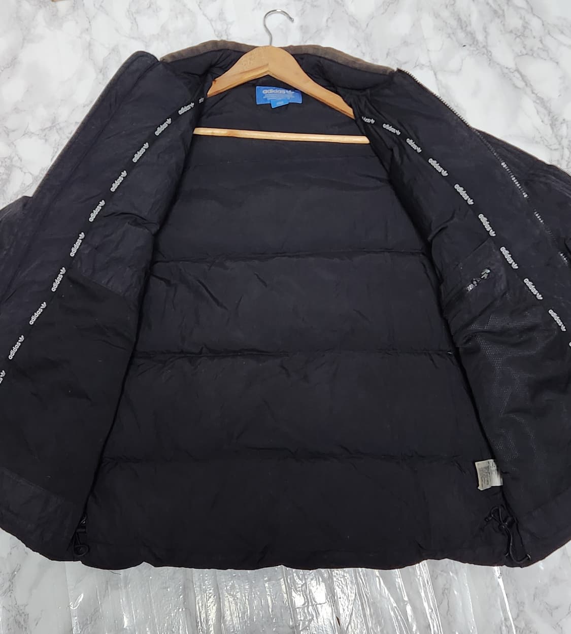 아디다스 삼선 블랙 푸퍼 패딩 자켓 브라운 카라 y2k 상품이미지7
