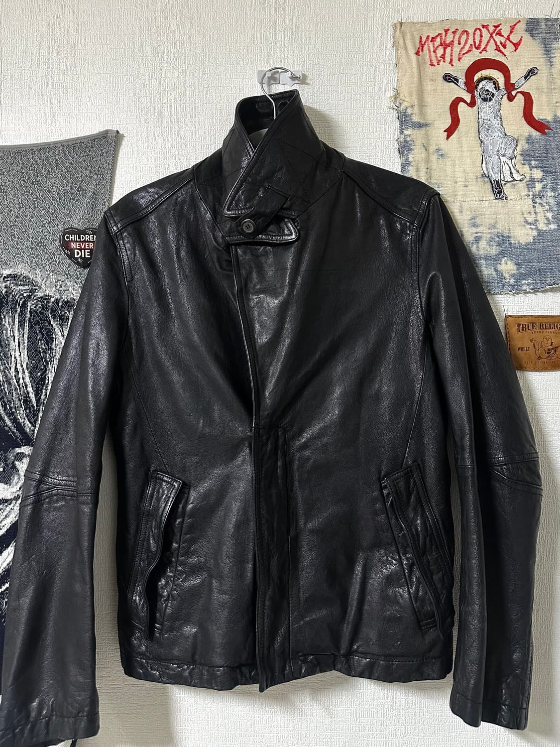 Goatskin Structured Lapel Leather Jacket 상품이미지5
