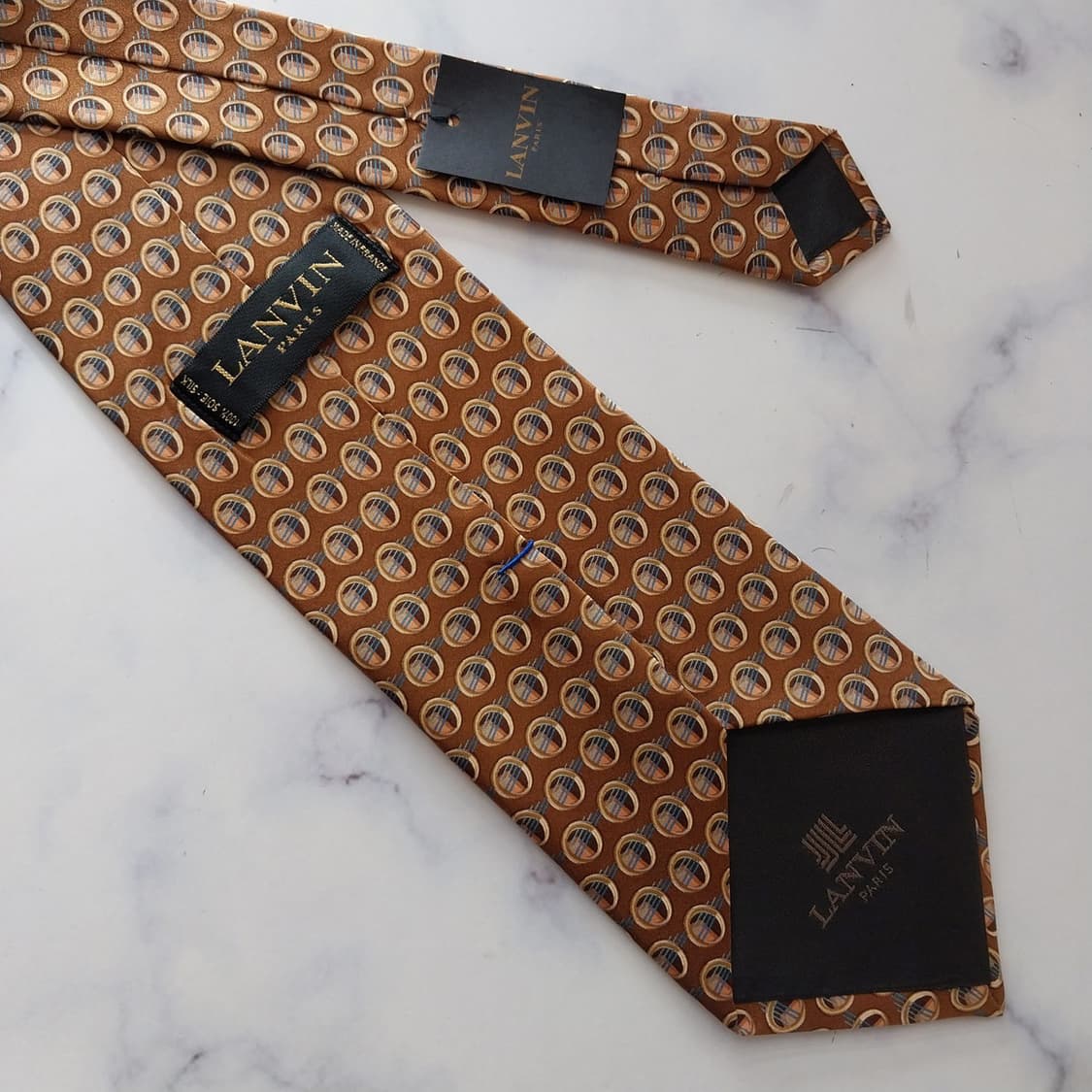 LANVIN 랑방 넥타이 브라운 패턴 9.3cm 새제품 K2140 
 상품이미지8