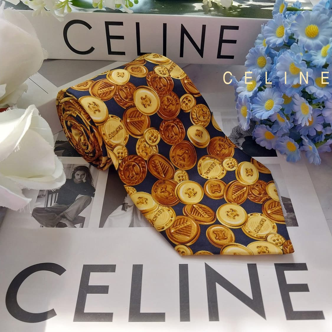 
셀린느 실크 트리오페 골드 패턴 넥타이 9.6cm A+등급 K2265 상품이미지1