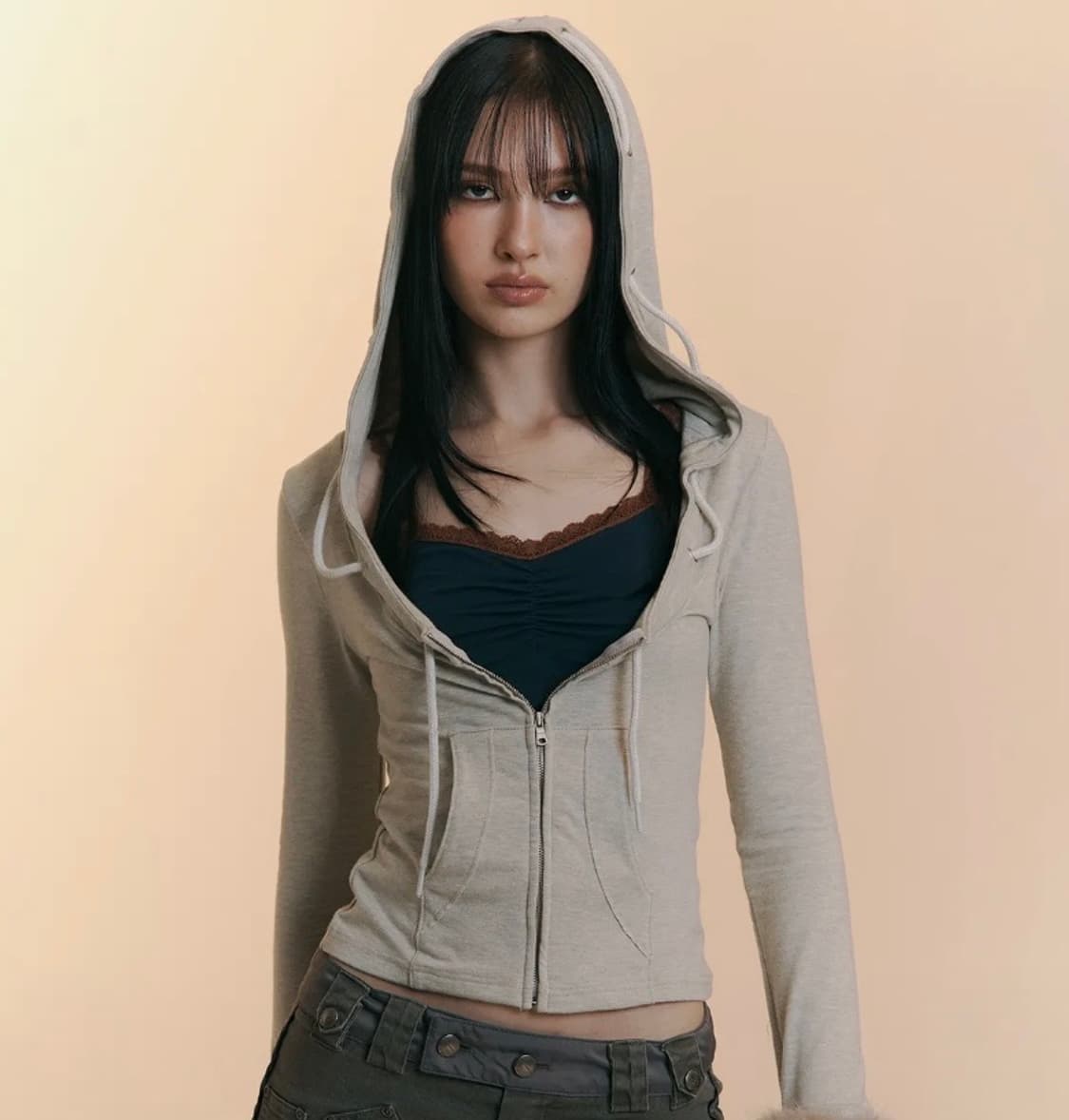 플리즈노팔로우 글렌 딥유넥 후디 오트밀 상품이미지1