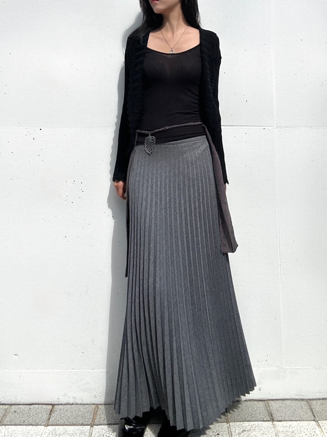 Pleats shape long skirt / grey 상품이미지4