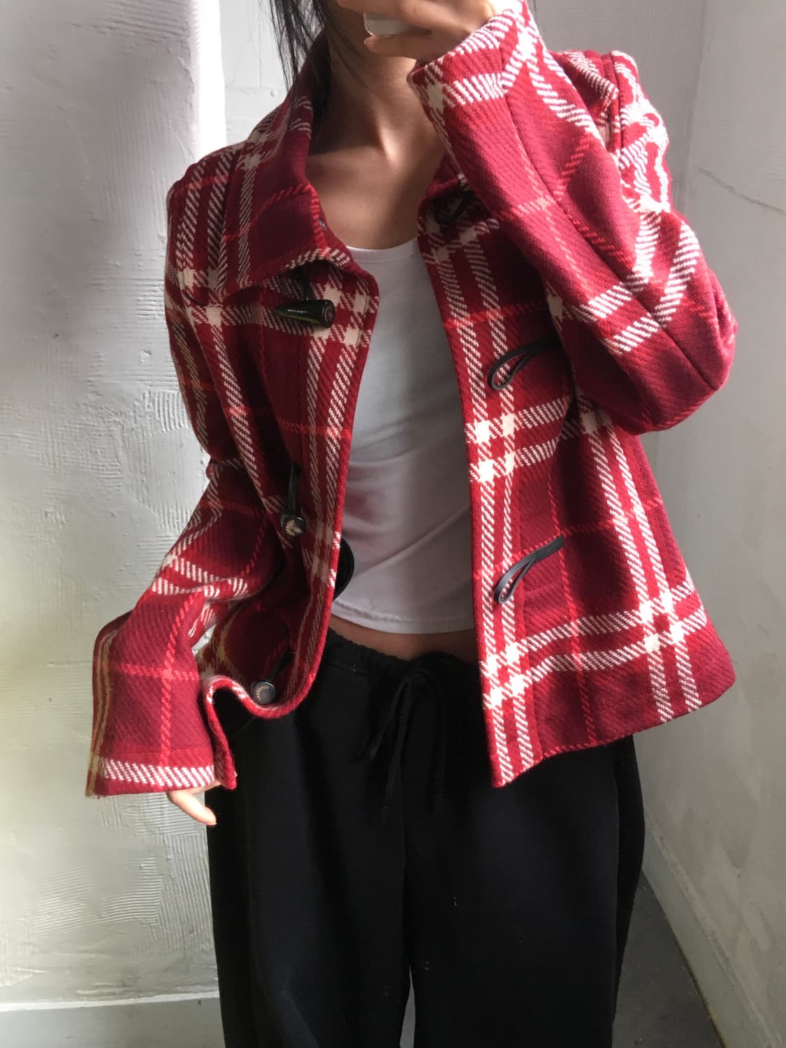 Burberry 버버리 레드 체크 울 더플 코트  상품이미지1