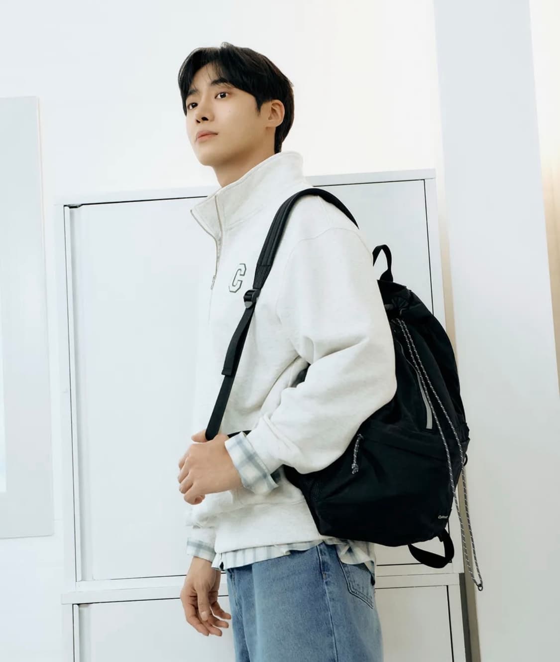 [새상품] 커버낫 C 로고 하프 집업 맨투맨 오트밀 L 상품이미지2