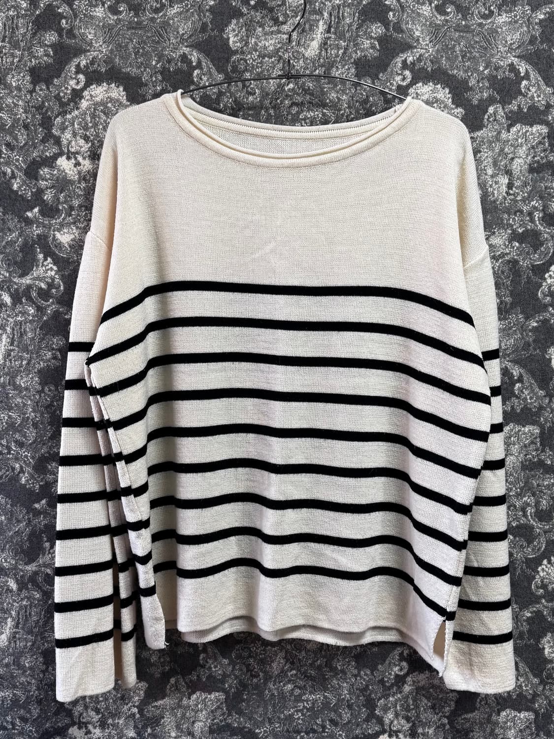 vintage 빈티지 크롭 스트라이프 니트 (화이트) 상품이미지2