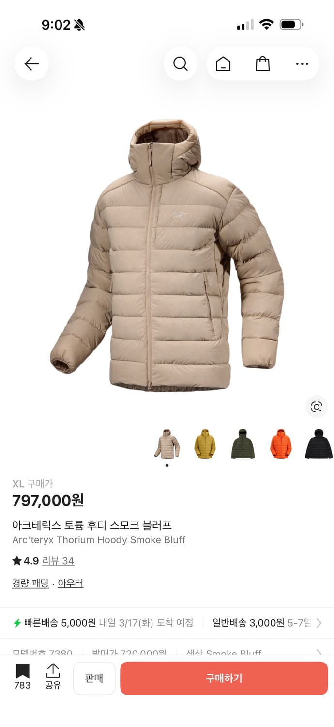 [XL] 아크테릭스 토륨 후디 스모크 블러프 상품이미지7