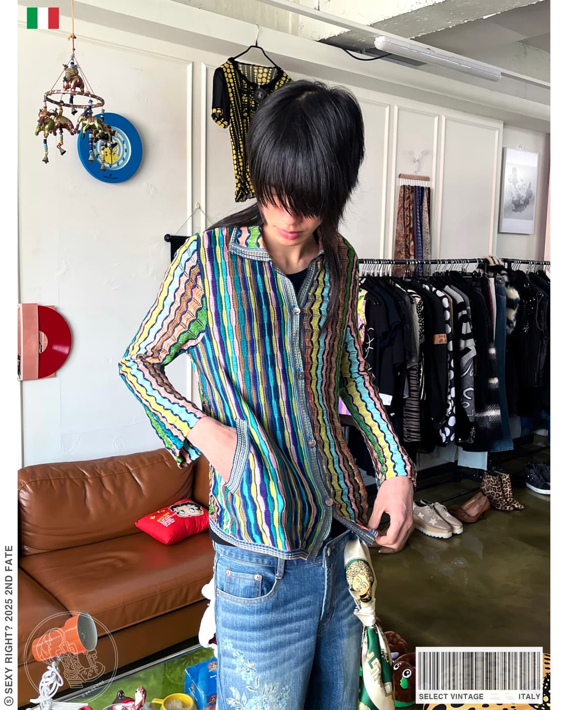 1990s Italian Mixed Pattern Old Cardigan 상품이미지1