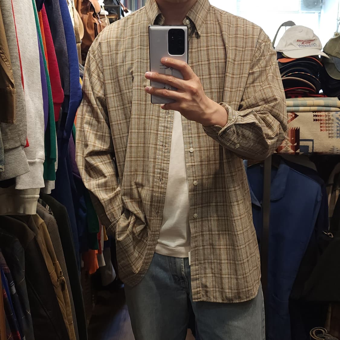 90s 폴로 체크셔츠 폴로 옥스포드 셔츠 브라운 잔체크 Xl 상품이미지10