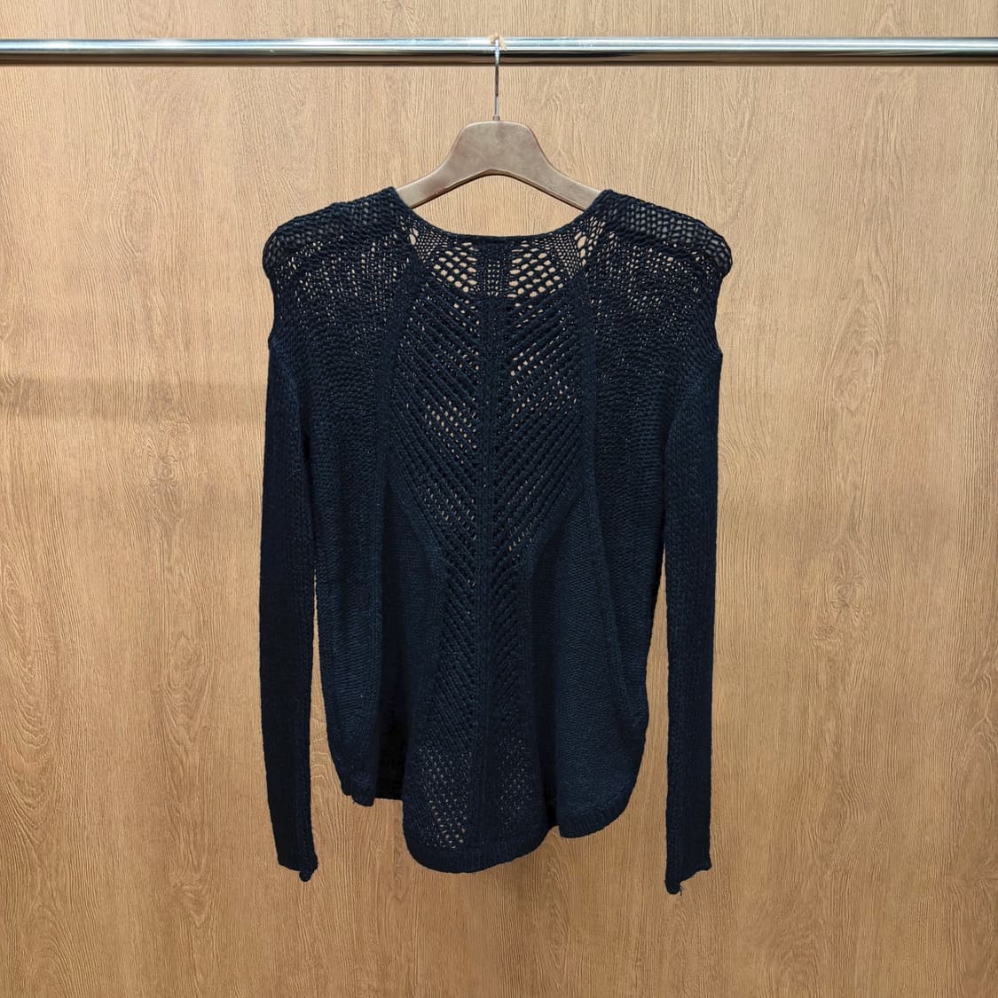 헬무트랭 라운드넥 니트 오픈워크 크로셰 조직 디테일 루즈핏 블랙 상품이미지3