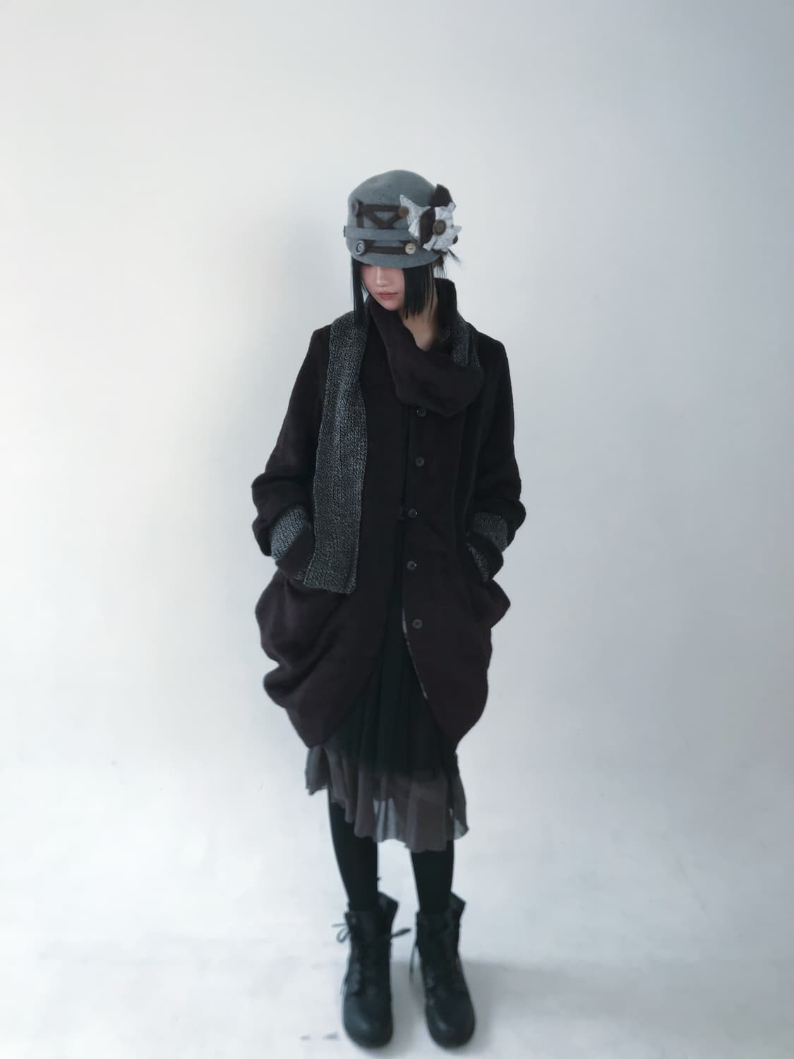 Tankus deep maroon muffler volume coat 상품이미지10