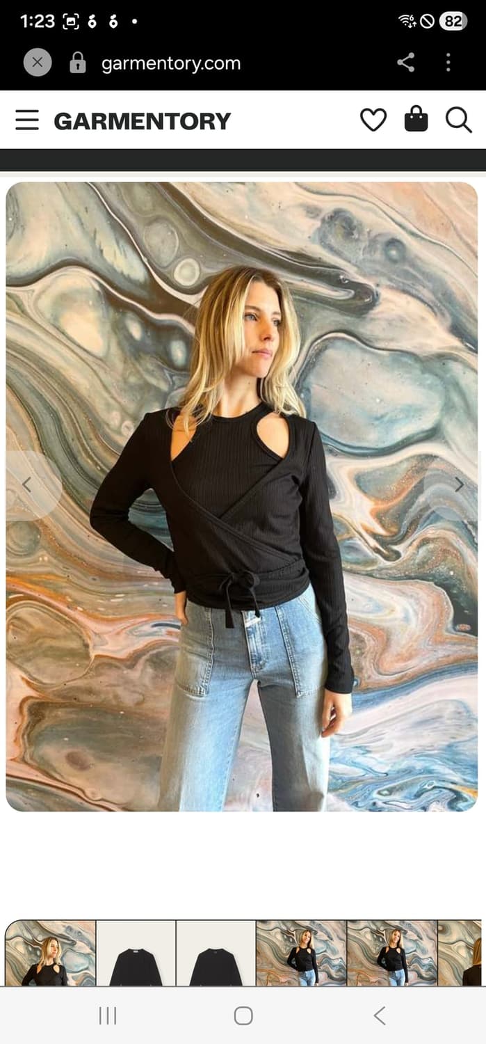 23‘SS Ganni Rib Jersey Wrap Blouse Black 상품이미지2