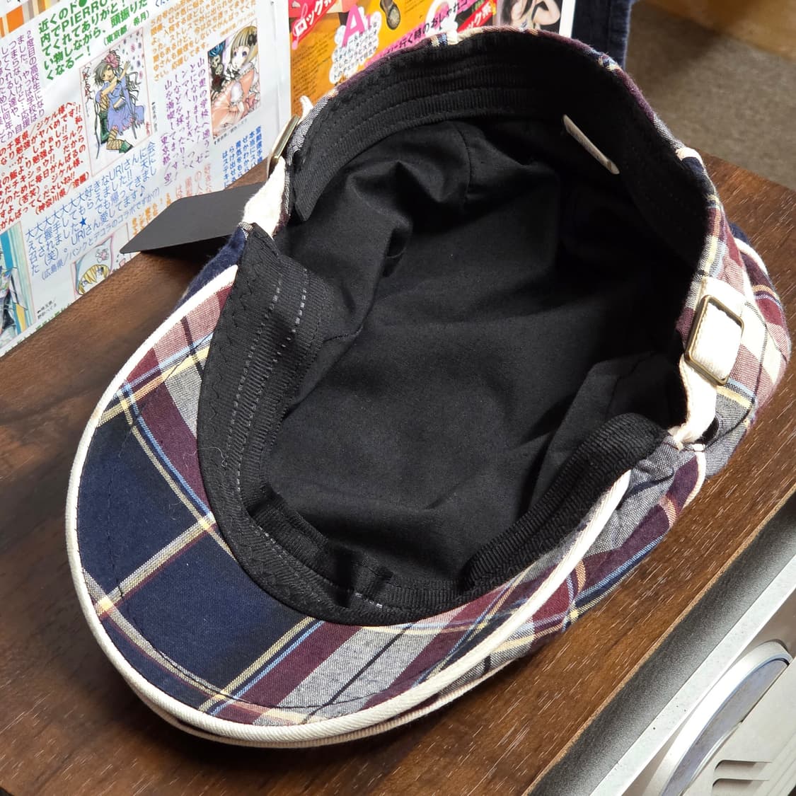 JPN 타탄체크 버건디 네이비 헌팅캡 상품이미지6