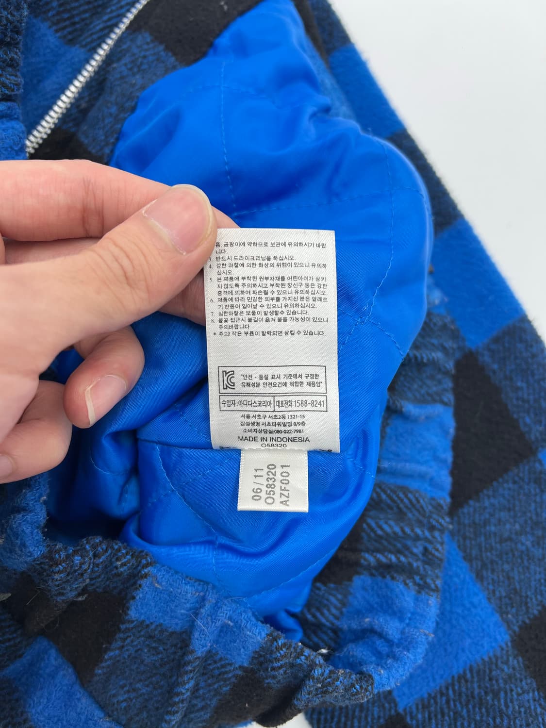 아디다스 로고 자수 모직 체크 집업 자켓 상품이미지5