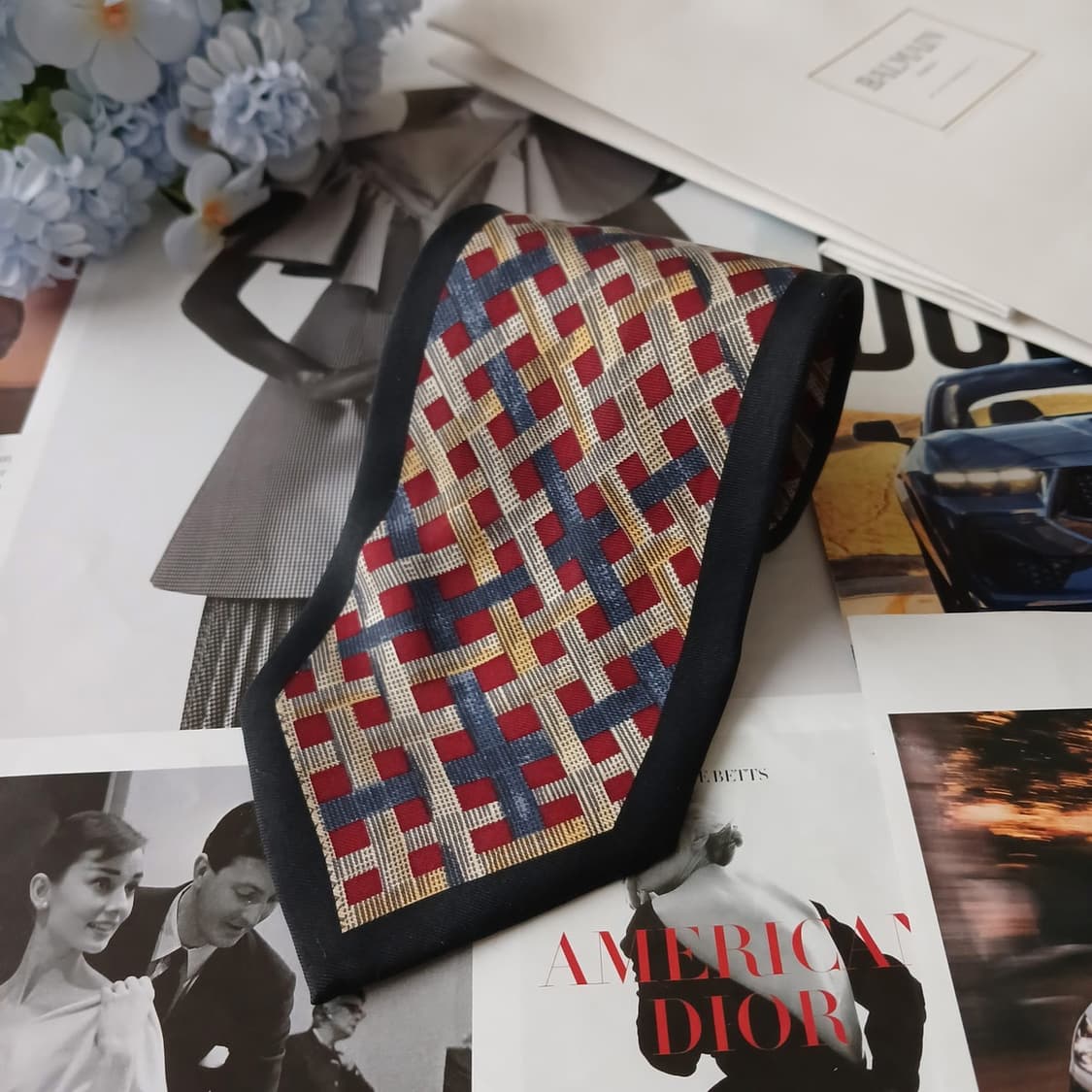 발망 실크 레드 기하 패턴 넥타이 9.6cm A+~A등급 A19306
 상품이미지4