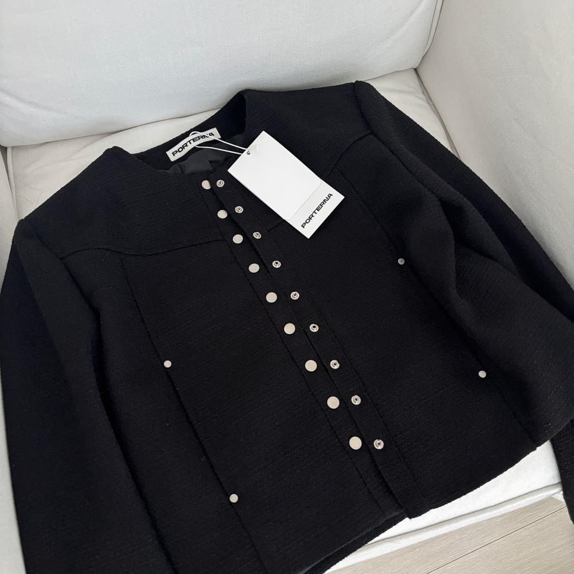 포르테나 트위드 스냅 크롭 자켓 상품이미지3