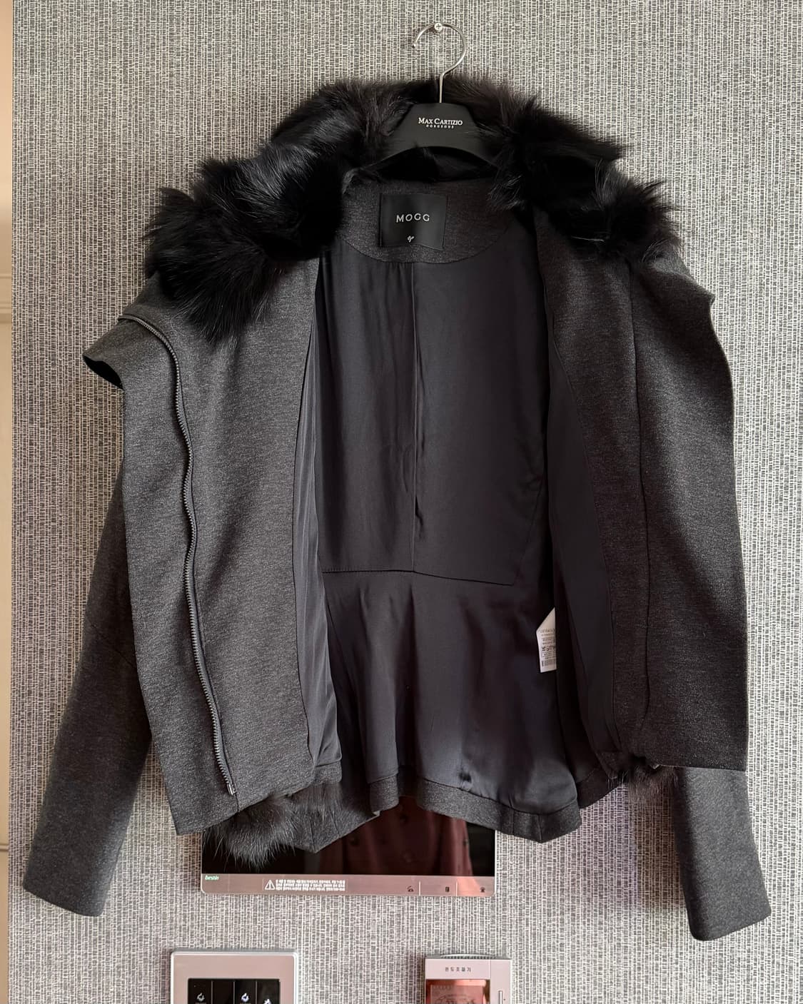 모그 리얼 폭스 퍼 여우털 100% 그레이 울 혼방 피티드 자켓 블레이저 상품이미지5