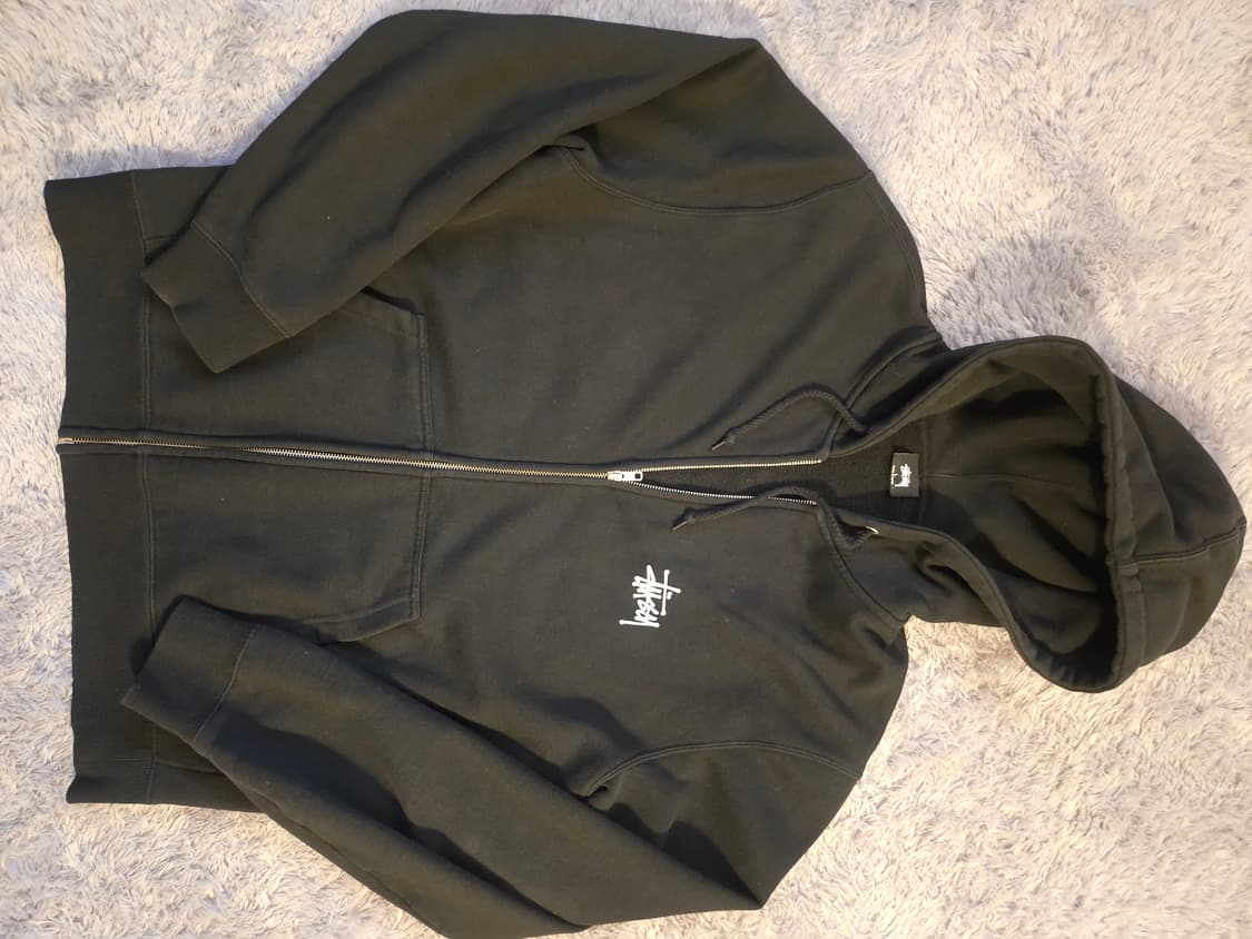 정품(L-105) 스투시 테리소재 블랙 베이직 후드 집업 상품이미지2