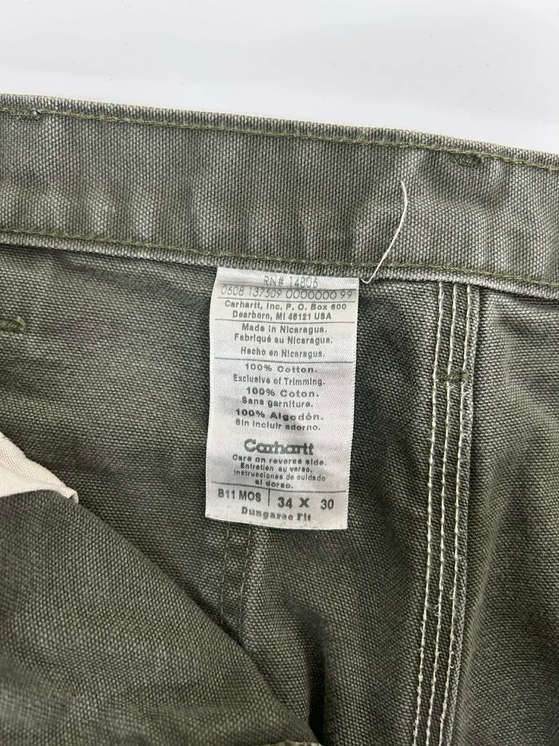 [34x30] 칼하트 덩가리 B11 카키 워크 팬츠 상품이미지4