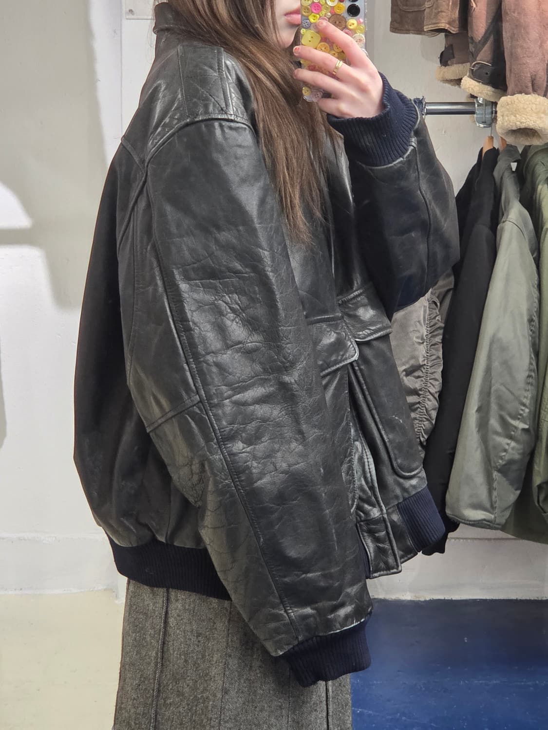 1990s U2 WMO A-2 에어포스 소가죽 레더자켓 상품이미지3