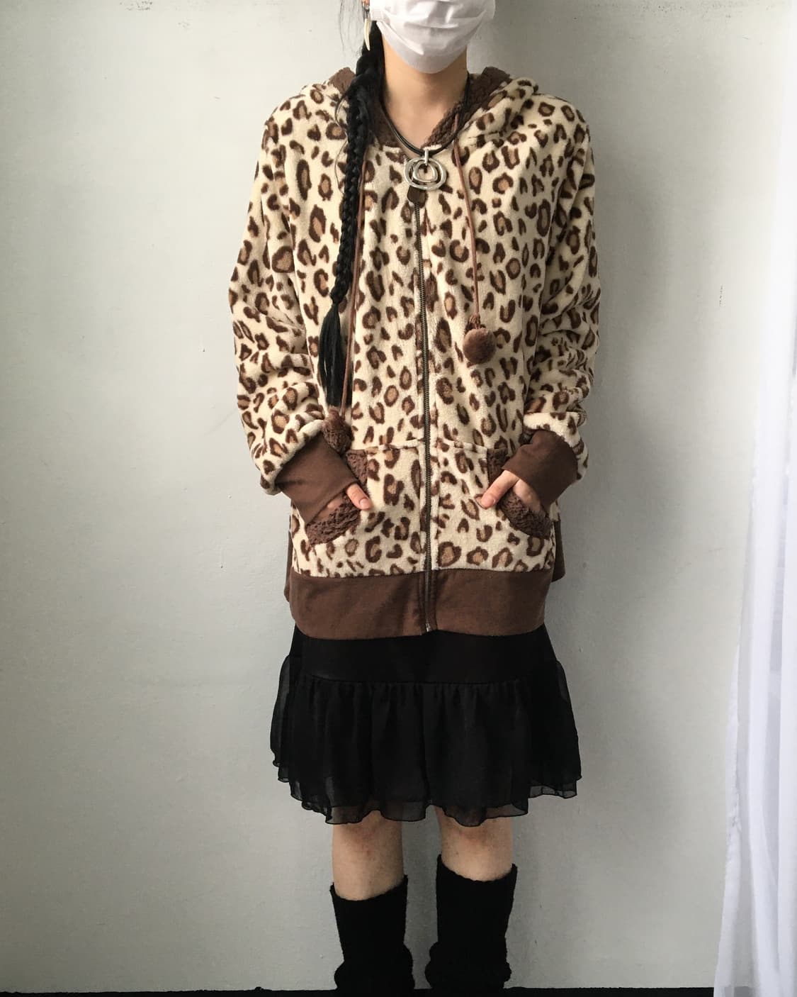 Leopard pattern fleece hood zip up 상품이미지1