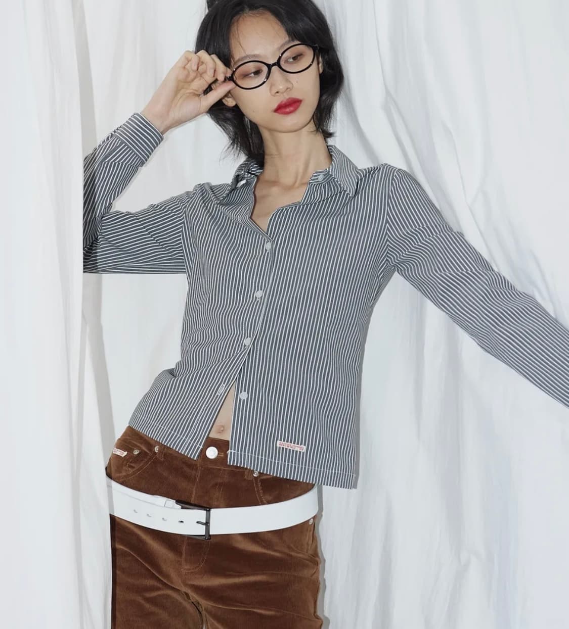 미치코런던 스트라이프 셔츠 차콜 s 상품이미지3