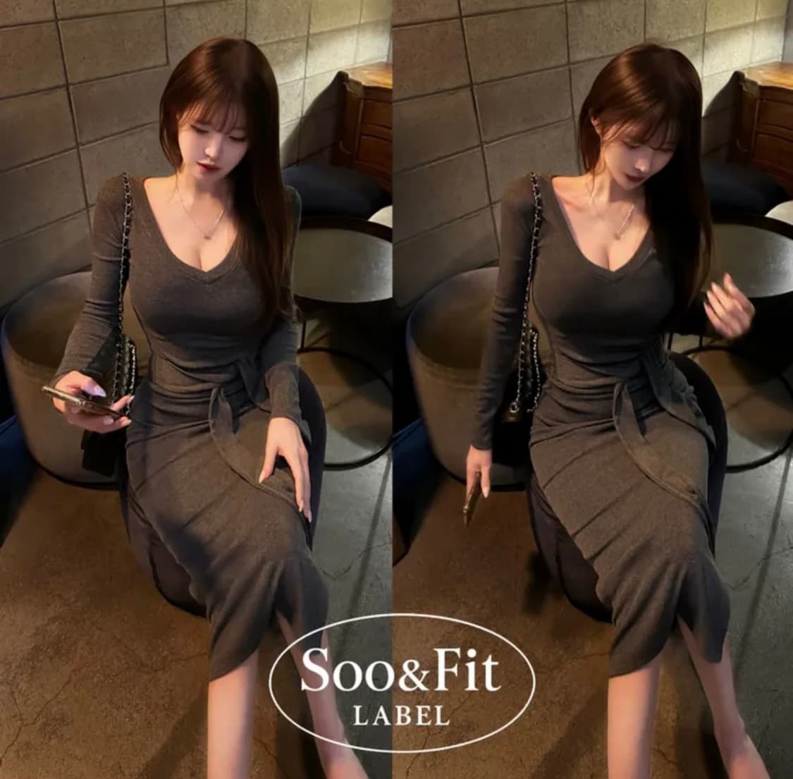 새상품) 에이블리 수앤핏 made 브이넥 트임 롱 원피스 상품이미지1