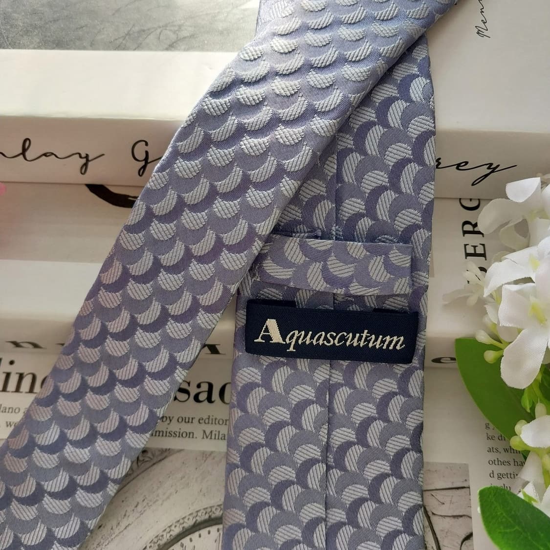 아쿠아스큐텀 실크 라이트블루 패턴 넥타이 7cm A+등급 k1744 상품이미지6