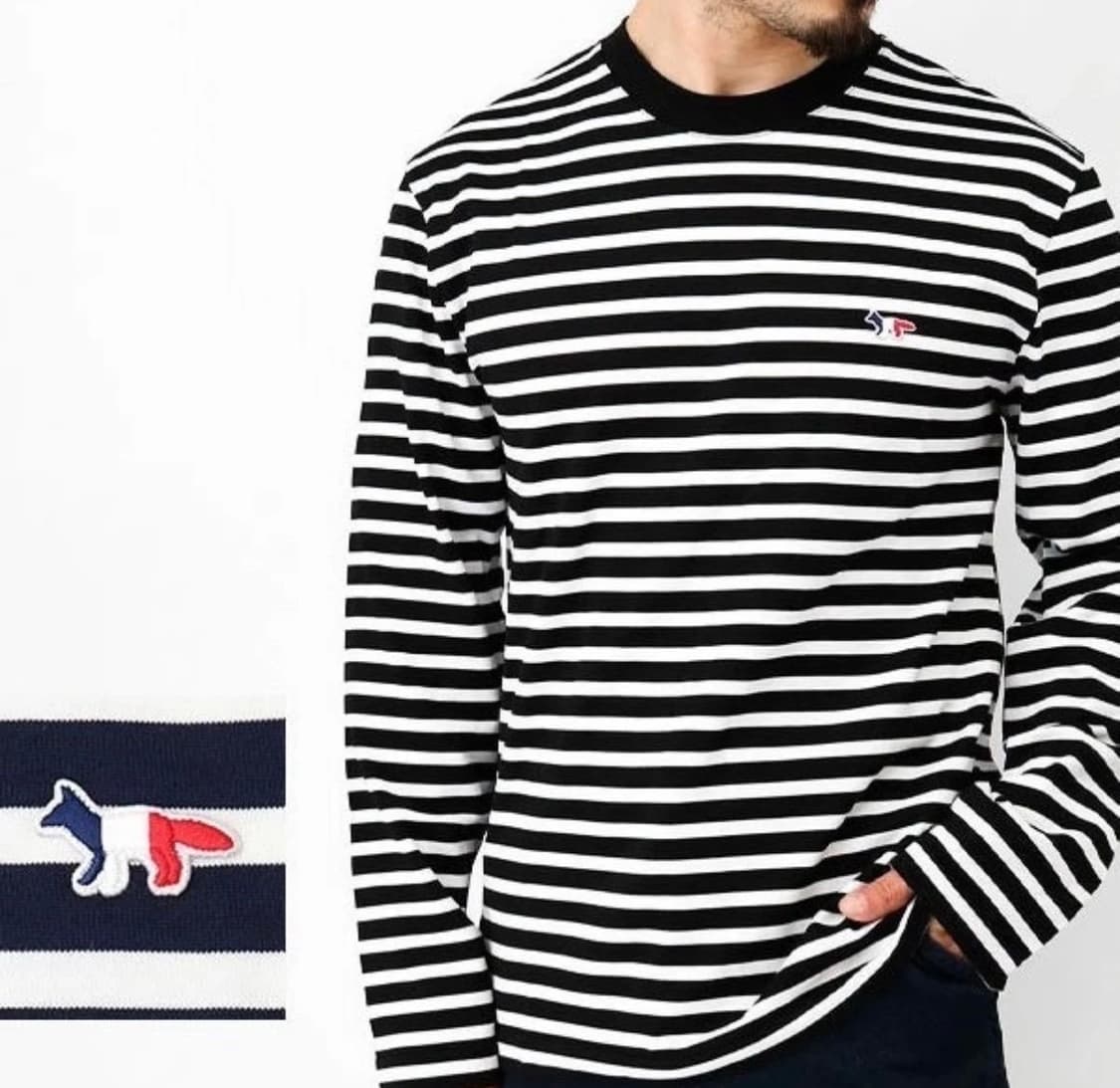 🔆[정품/새상품]메종키츠네 스트라이프 폭스 패치 롱슬리브🔆 상품이미지1