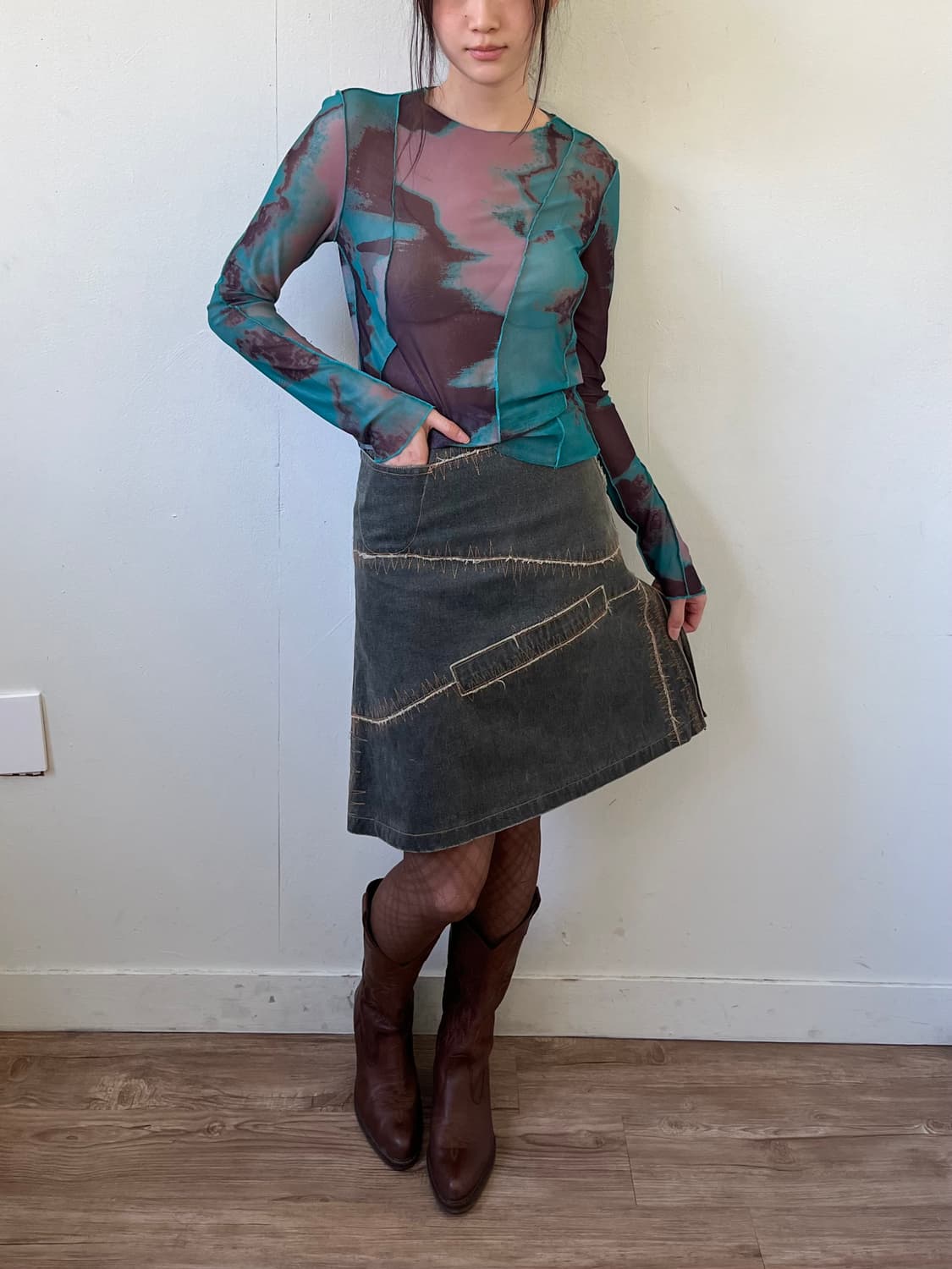 TSUMORI CHISATO 아카이브 스티치 데님 스커트 상품이미지5