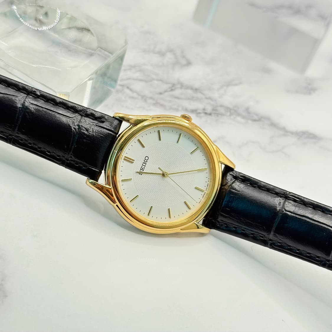 80s90s 빈티지 세이코 골드 림 텍스처 드레스 워치 상품이미지5