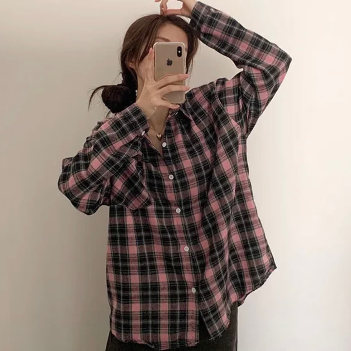 빈티지 핑크 체크셔츠 상품이미지1