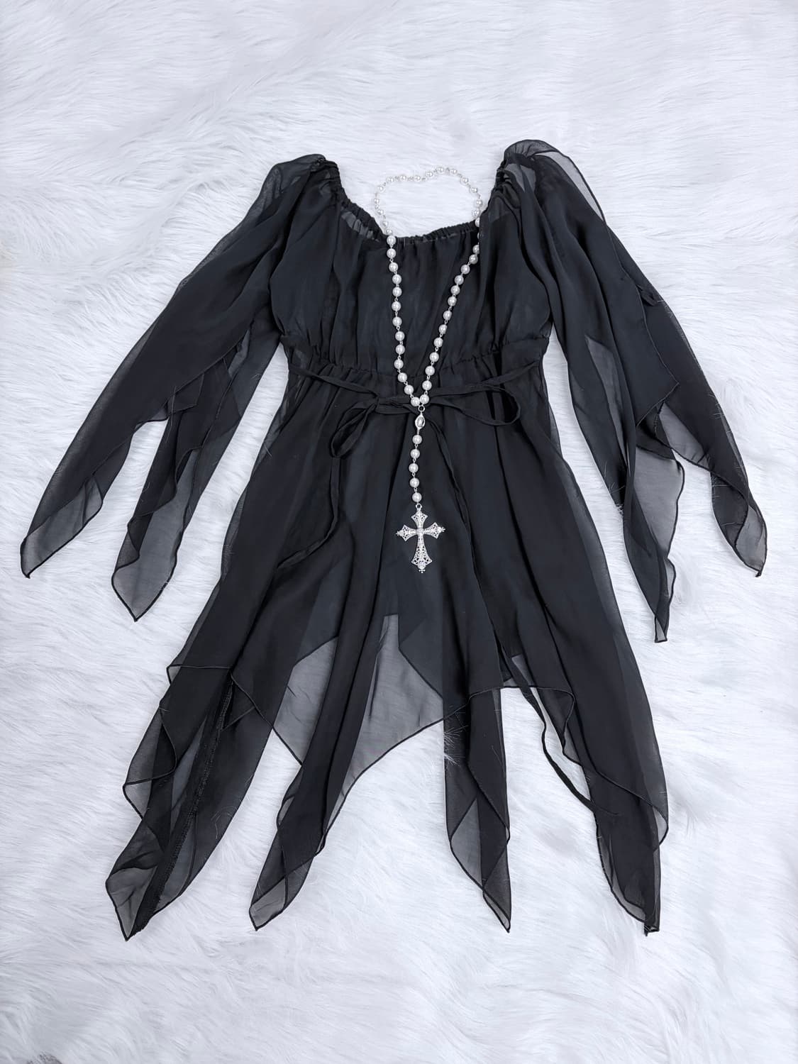 오즈온깔 언발 고스 시스루 원피스 고딕 블랙 상품이미지1