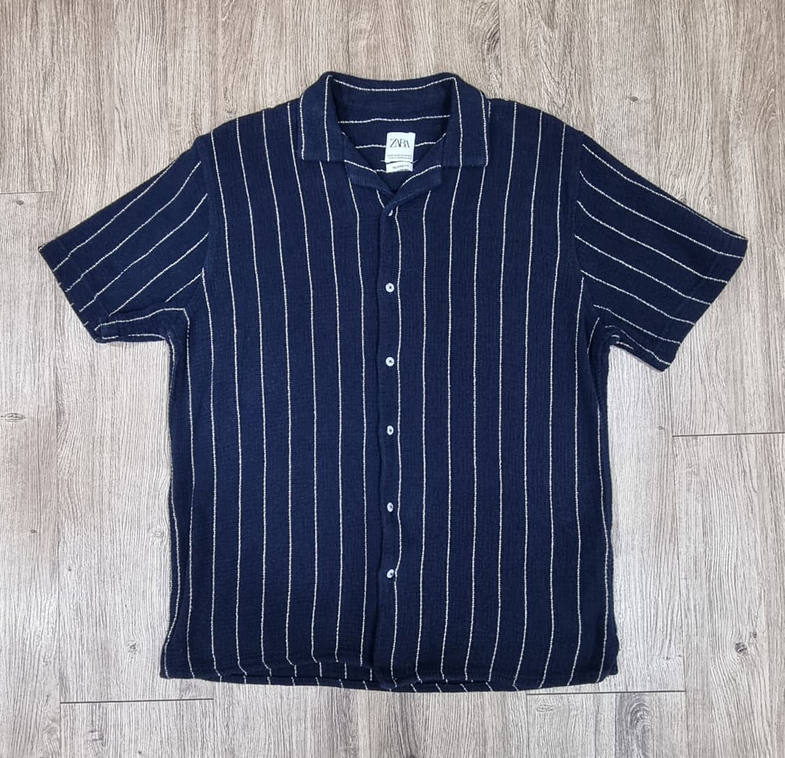 자라 스트라이프 니트 오픈넥 반팔 셔츠 XL _ 남성 상품이미지1