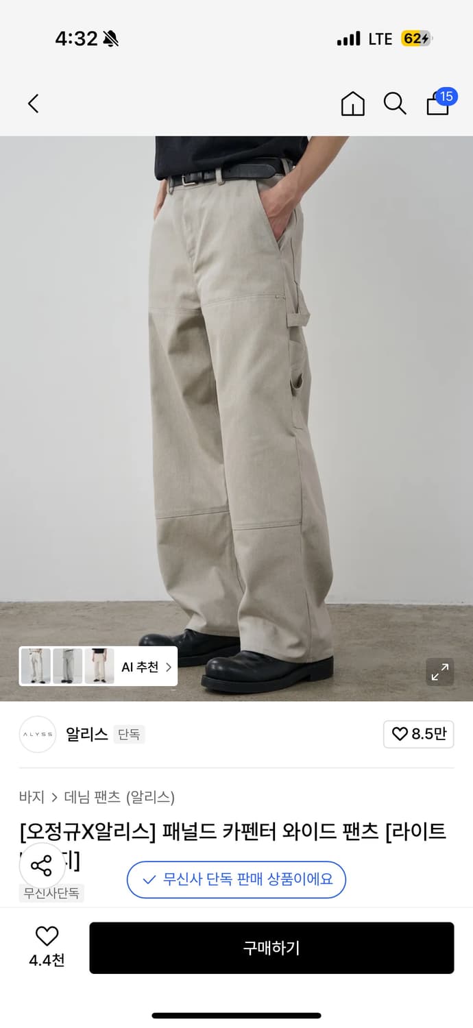 알리스 패널드 카펜터 와이드 팬츠 상품이미지1