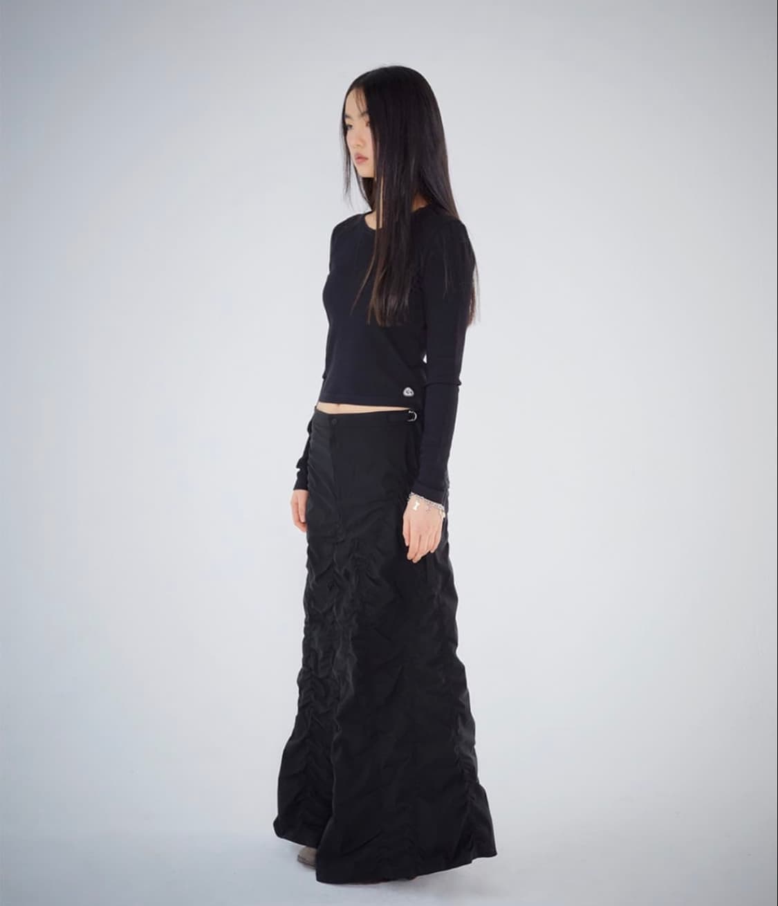 코이세이오 레이스 와플 롱슬리브 블랙 상품이미지3