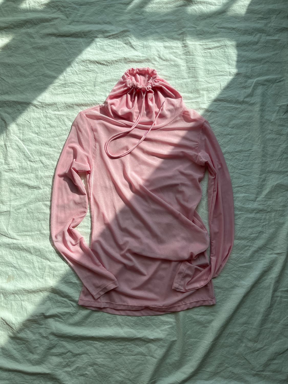 오픈와이와이 터틀넥 메쉬 탑 핑크 상품이미지3