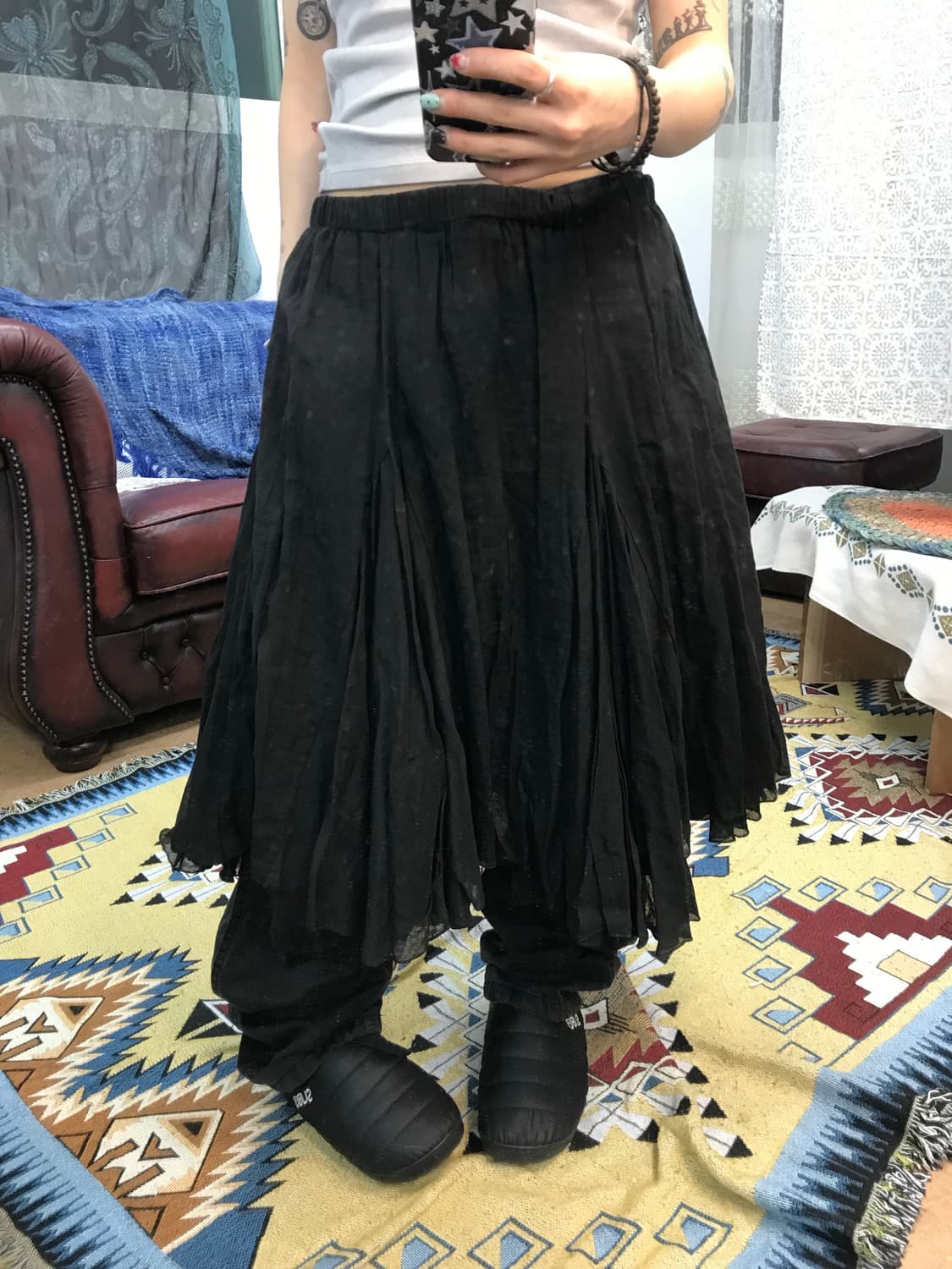 빈티지 여성 디테일 블랙 미디스커트 상품이미지1