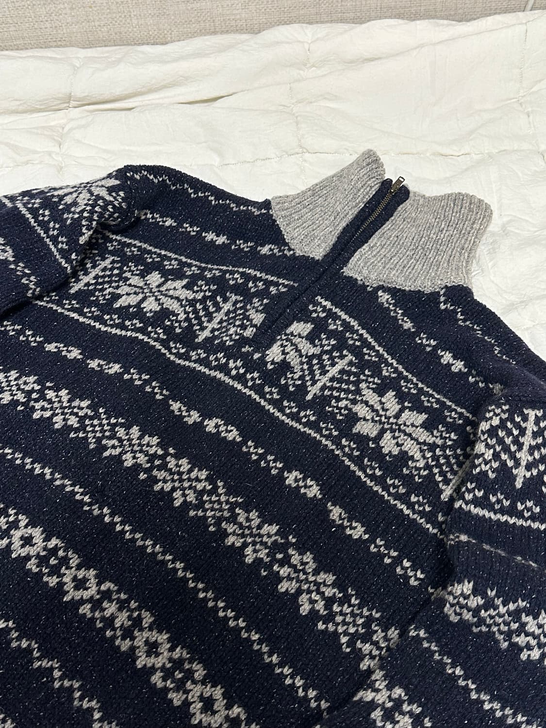 JP 노르딕 패턴 니트 반 집업 하프집업 라지 상품이미지3