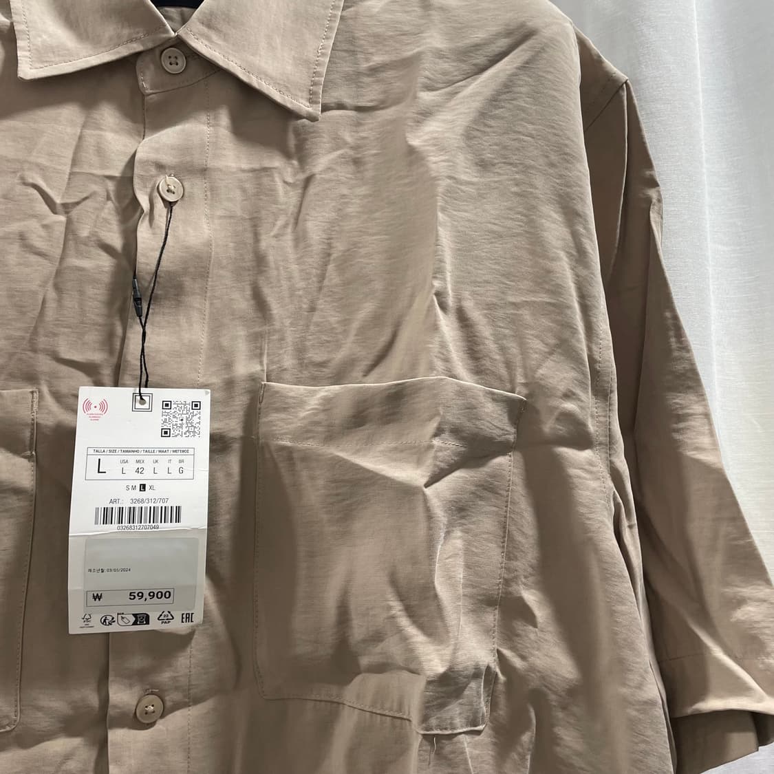 자라/ 라이오셀 포켓 반팔 셔츠/ L 상품이미지10