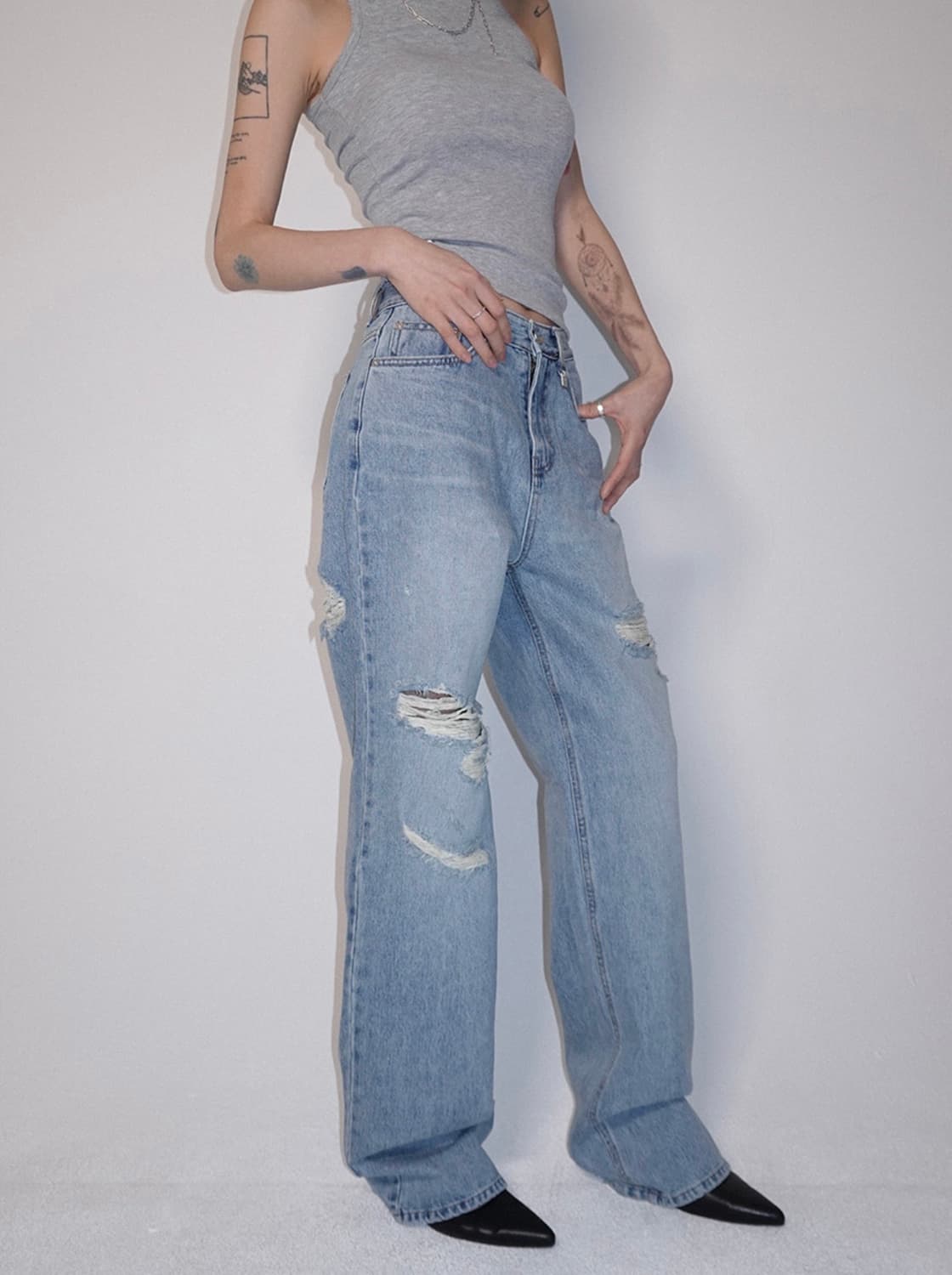 페일제이드 빈티지 데미지 세미 와이드 진 라이트블루 상품이미지6