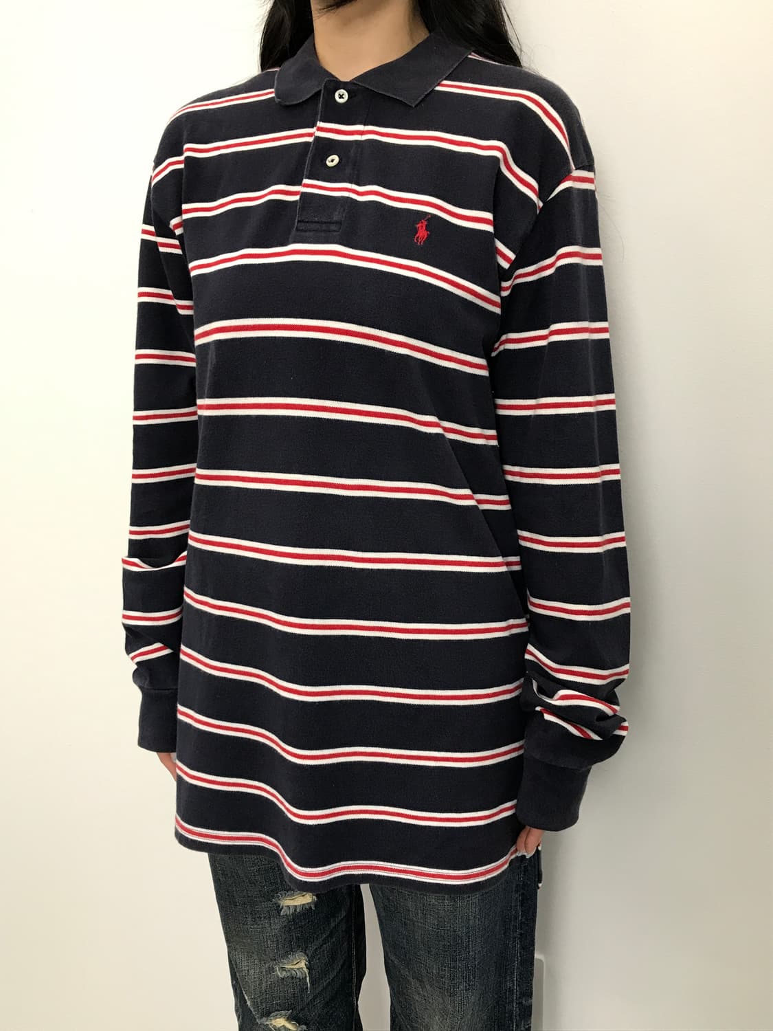 Polo Stripe Rugby Long Sleeve Navy 상품이미지2