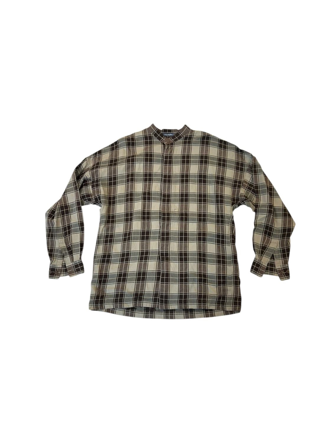 80s 이세이 미야케 체크 밴드카라 셔츠 상품이미지1