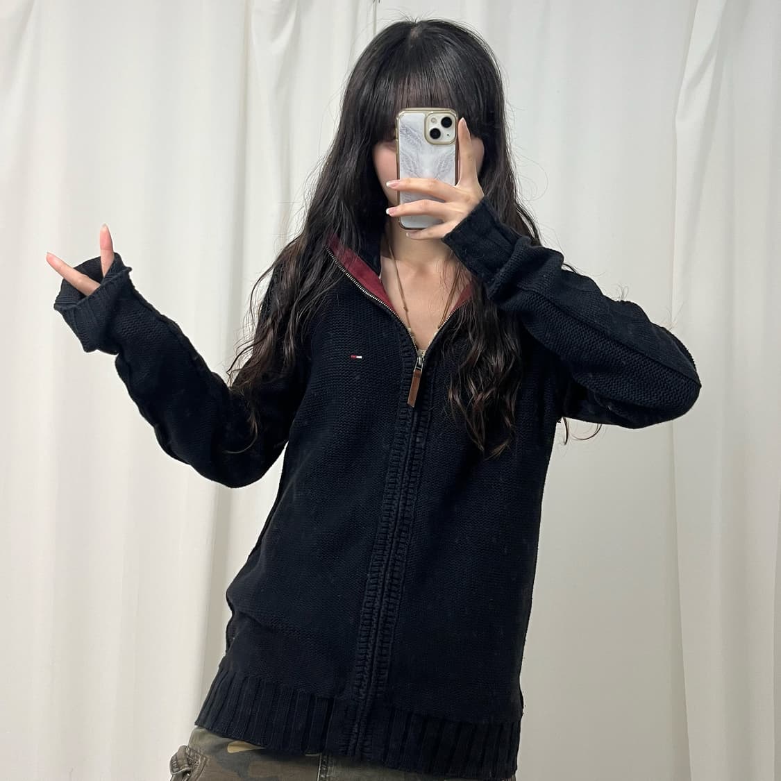 Tommy Hilfiger black knit zip-up 상품이미지1