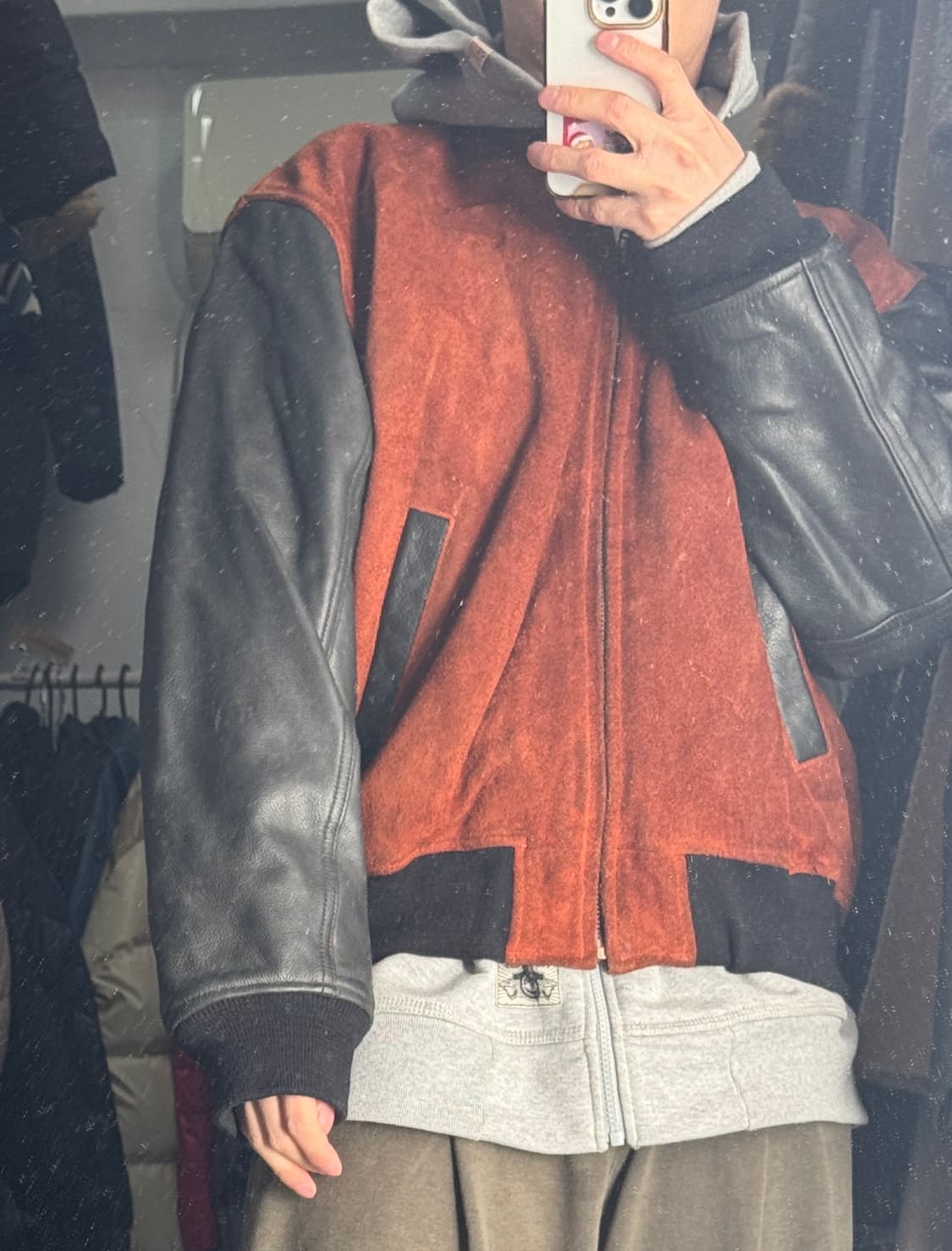 희귀!! 준코 코시노 y2k 리얼 소가죽 배색 바시티 자켓 XL 상품이미지6