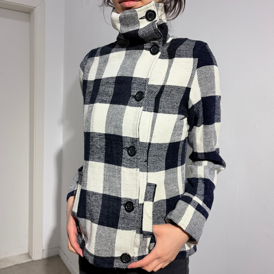 GIRLS BAISIC 체크 버튼 사선 자켓 상품이미지1