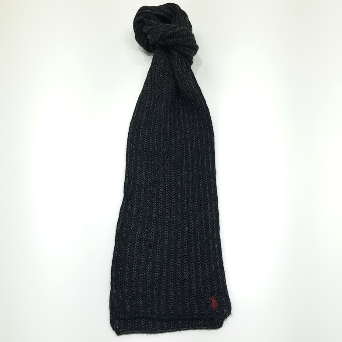 MX375 폴로 캐시미어 & 앙고라 블렌드 차콜 블랙 리브드 니트 머플 상품이미지1