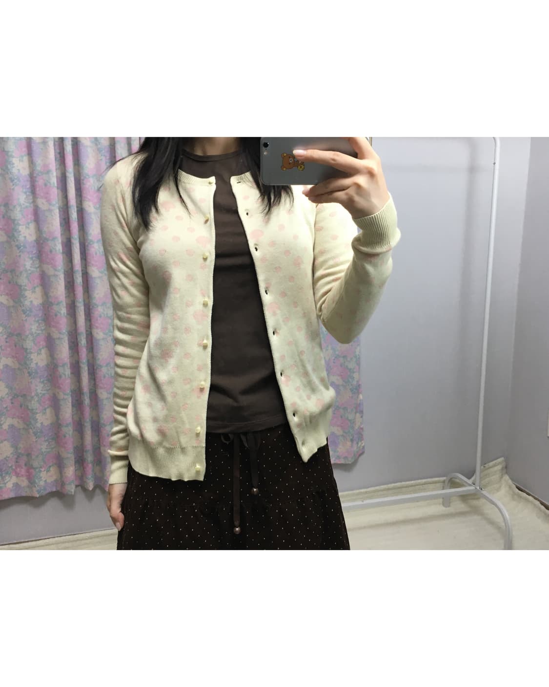 베이지-핑크 도트 버섯 가디건 상품이미지2