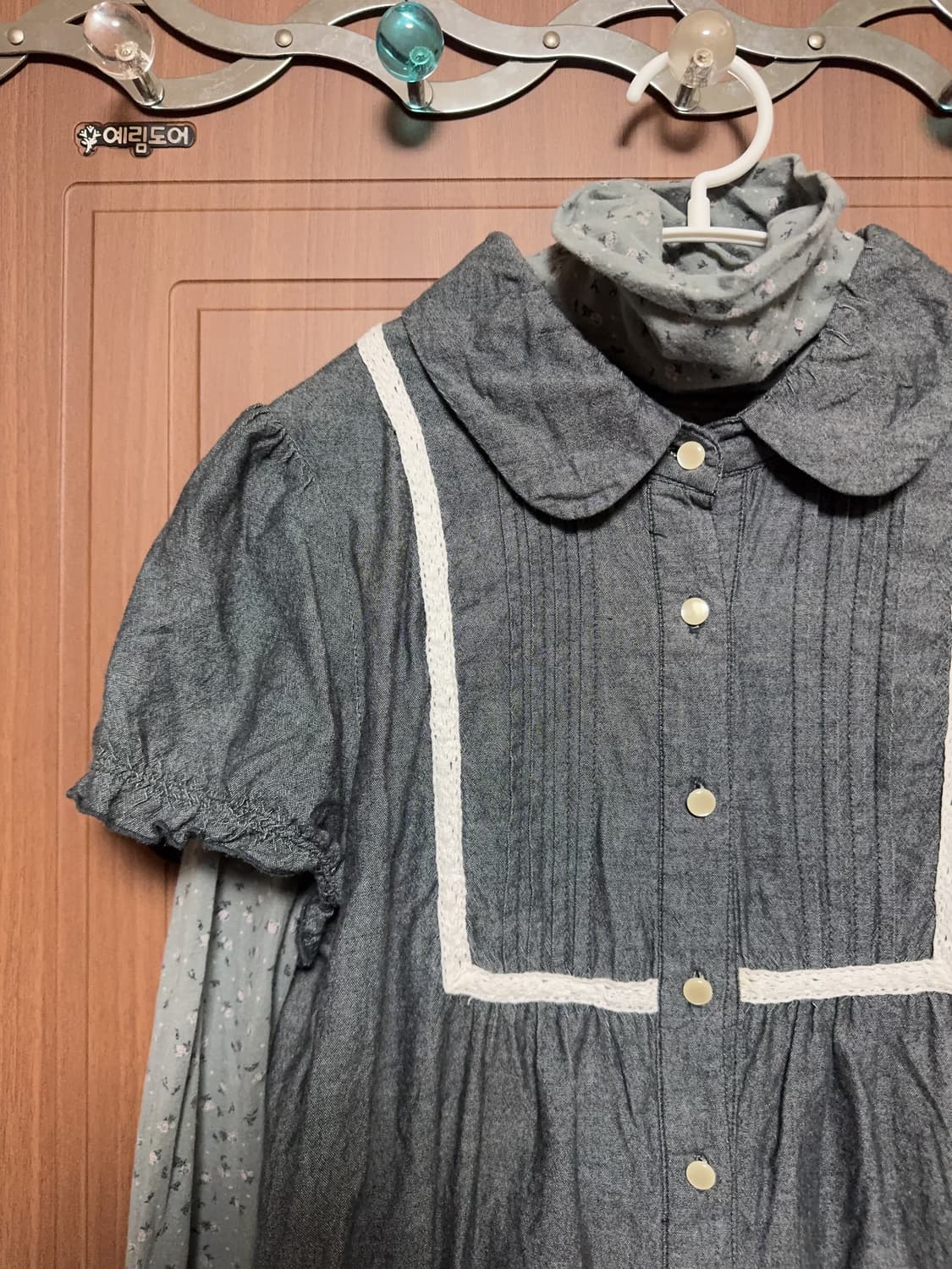 모리걸 하구미 일본 빈티지 둥근카라 홍콩 블라우스 원피스 목폴라 세트 상품이미지2