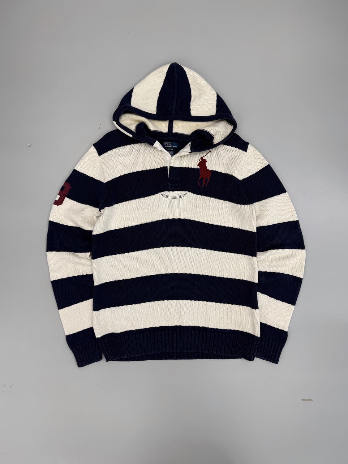 폴로 랄프로렌 루즈핏 빅포니 배색 코튼 니트 럭비 후드 상품이미지1