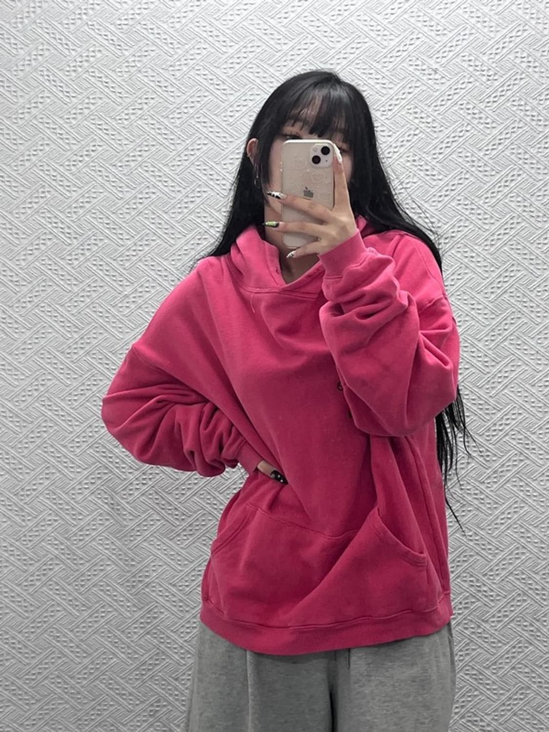 미스치프 Y2K 00's 레트로 딥핑크 백로고 후드티 L C08719 상품이미지2